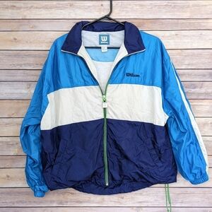 Vintage Wilson Colorblock Windbreaker Jacket Blue White Navy Lightweight 90s Ret
